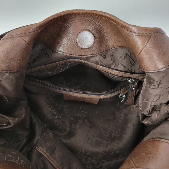 Fossil Fifty Four Womens Shoulder Bag Brown Leather Tassels Studded Hobo Western - Picture 9 of 13